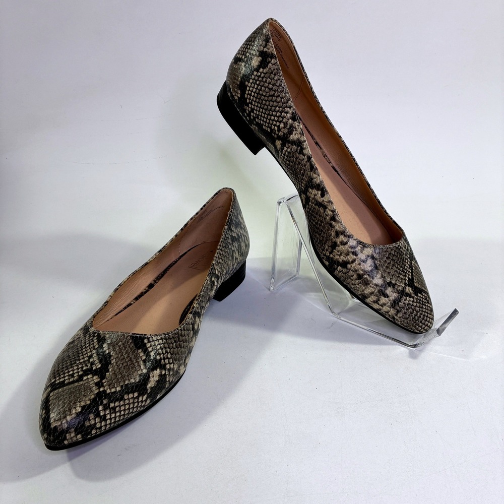 Lauren Blackwell Derrie Snakeskin Print Pointed Toe Flats Grey Brown 9.5M